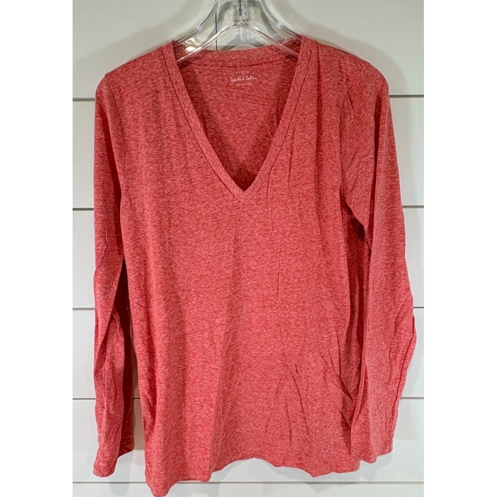 J. Crew Speckled Cotton Long Sleeve V-Neck Tee Coral Size Large